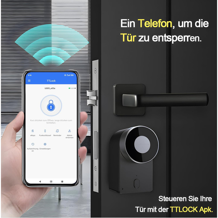 Дверний замок Bluetooth, доступ без ключа через додаток, сумісний із TTLock, Alexa та Google Home, легке встановлення без свердління, інтеграція з розумним домом