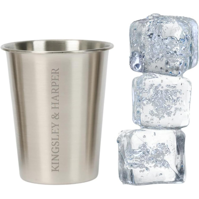 Стаканчики Kingsley & Harper з нержавіючої сталі, 335 мл (набір з 4 шт.) високоякісні, безпечні для харчових продуктів, стійкі до іржі, ударостійкі, багаторазові, екологічно чисті металеві стаканчики марки 304 для дітей, дорослих, кемпінгу, подорожей та.