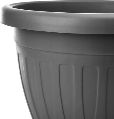 Квітковий горщик BigDean 6 шт. з блюдцем, круглий ø28xH20 см, антрацит - всепогодний горщик - водовідвідний, стійкий до ультрафіолету, виготовлений з ударостійкого пластику - підходить для використання в приміщенні та на вулиці - зроблено в Європі, антрац