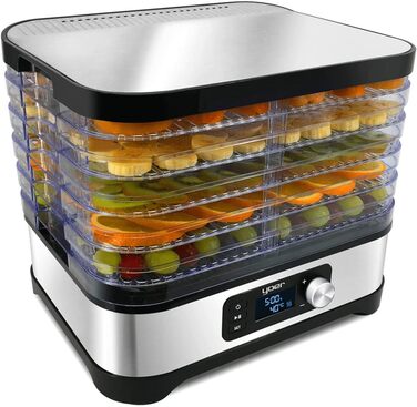 Дегідратор, 450 Вт, 4000 см2, таймер на 24 години, LED-дисплей, нержавіюча сталь INOX, без BPA, модульна конструкція, дегідратор для їжі, грибів, фруктів, м'яса, риби, овочів, 01S