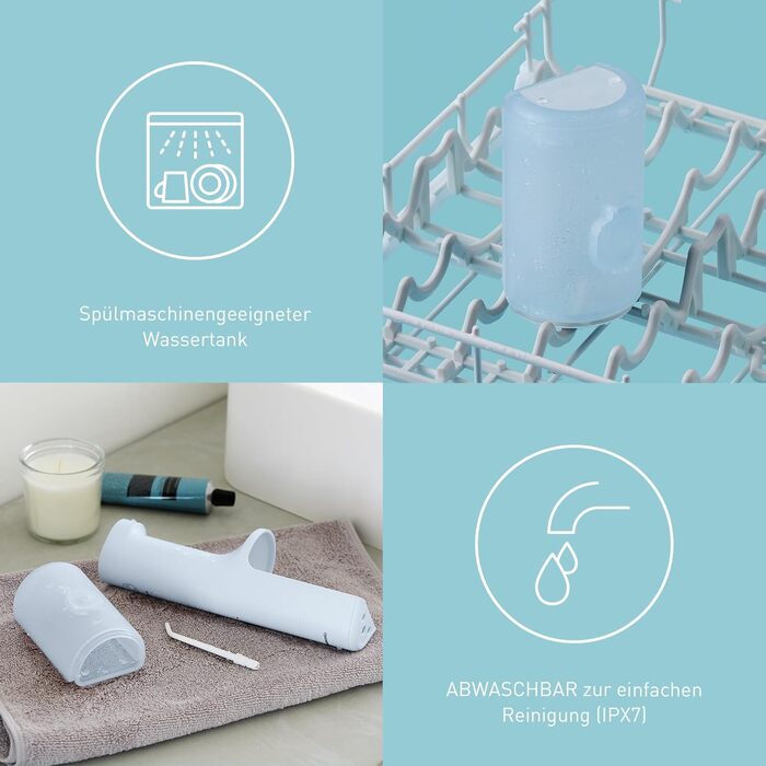 Портативний іригатор для ротової порожнини EW-DJ27-A303, бездротовий душ для рота, резервуар 200 мл, захист IPX7, 4 стандартні насадки, 5 рівнів тиску води, дорожній набір, крижано-блакитний колір, 300