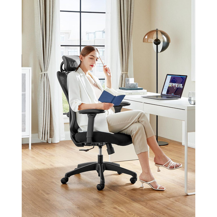 Ергономічне офісне крісло SONGMICS OBN063B01, навантаження до 150 кг, сітка, чорний