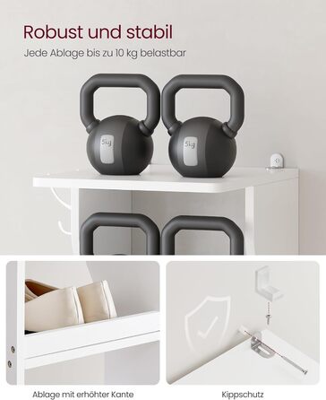 Вузька полиця для взуття, окремостояча полиця з 7 рівнями, компактна, для вхідної зони, кутова, для зберігання взуття, біла LBS200T14 7 рівнів, біла