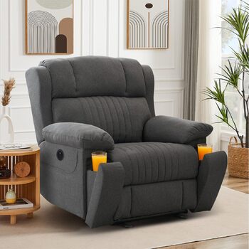Електричне регульоване крісло для телевізора з функцією масажу, нахилу, вібрації, підігріву, прихованих тримачів для напоїв, портів Type-C та USB, крісло для телевізора для вітальні (сіре)