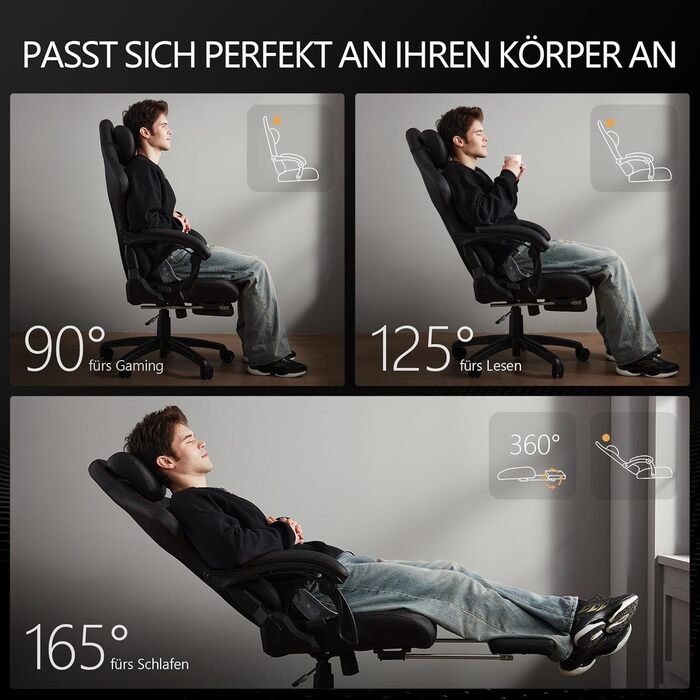 Ігрове крісло Dowinx велике та високе з масажною поперековою опорою, ігрове крісло з підставкою для ніг, ергономічне комп&39ютерне крісло, шкіра PU, 180 кг, чорний колір