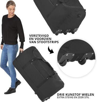 Велика дорожня сумка на колесах 100 л - Складана дорожня сумка XXL - Велика спортивна сумка з колесами (чорна)