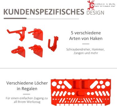 Настінна настінна полиця 54 шт. Тримач для інструментів Стіна для інструментів для майстерні Відкрита видимість Контейнери для зберігання Набір гачків PP СірийЧервоний 95,5 x 23 x 53,5 см