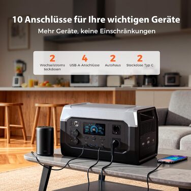 Портативна електростанція XP1000 1024 Втгод, сонячний генератор з акумулятором LiFePO4, вихід 1800 Вт змінного струму/100 Вт USB-C, швидка зарядка від 0 до 80 за 60 хвилин, аварійний генератор живлення для кемпінгу, дому, автофургонів та надзвичайних ситу