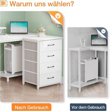 Кутовий стіл ODK білий, стіл L-подібної форми з 4 шухлядами, 140x80x84.7 см, стіл L-подібної форми двосторонній з портом для заряд