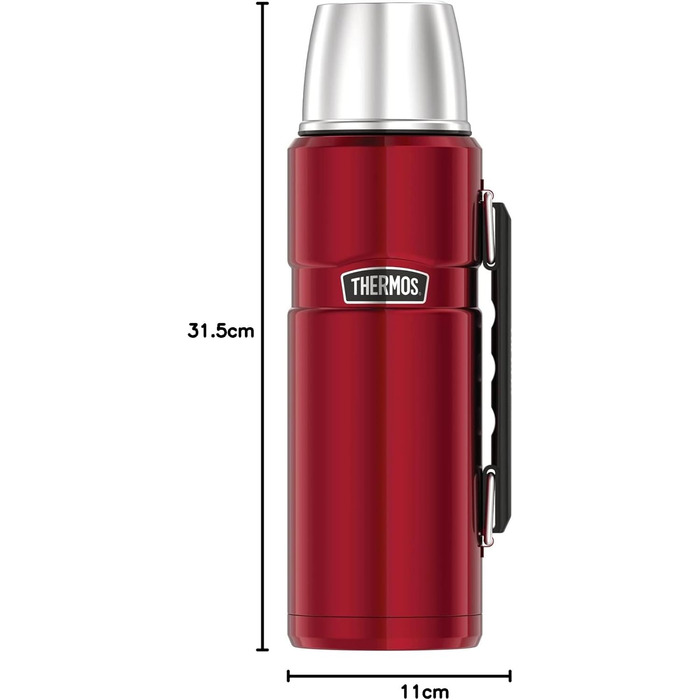 Термос-пляшка Thermos Stainless King, червона, 1,20 л - нержавіюча сталь, абсолютно герметична, з чашкою для пиття та ручкою, зберігає напої гарячими 12 годин та холодними 24 години, можна мити в посудомийній машині, без BPA, журавлина 1200 мл