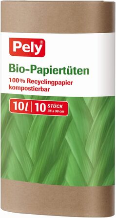 Біорозкладні паперові пакети pely 100 PEL8747, сертифіковані Blue Angel, 10 літрів, 10 пакетів в упаковці. 10 упаковок в коробці
