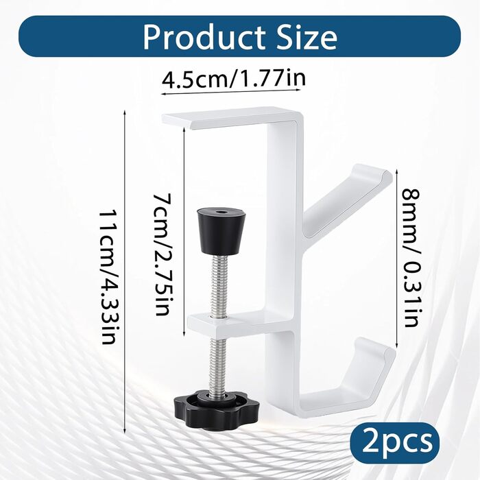 Настільний гачок металевий регульований тримач сумки Настільний тримач гарнітури Тримач сумочки Тримач навушників Підставка для рюкзака Гачок для письмового столу Офісні столи Комп'ютерні столи, 2 шт.