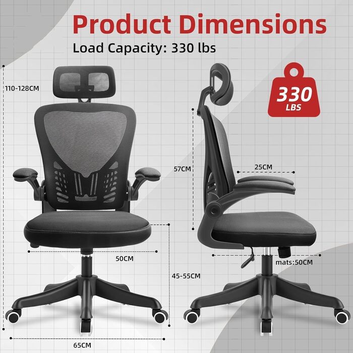 Ергономічне офісне крісло з регульованим підголівником та підлокітниками, поперековою опорою, дихаючою спинкою, регулюванням висоти та колесами, ігрове крісло для столу, спальні або чорного кольору