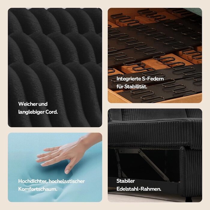 Кутовий диван з функцією сну, вельветова оббивка, L-подібний розкладний диван, розкладний диван, висувний диван з місцем для зберігання речей, двосторонній шезлонг (лівий та правий), чорний