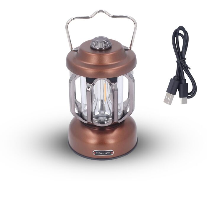 Ретро-світлодіодний кемпінговий ліхтар, тип C, акумуляторний, вінтажний кемпінговий ліхтар, портативні кемпінгові ліхтарі та ліхтарі, 3 режими, з регульованою яскравістю, з гачком, світлодіодний наметовий ліхтар для саду (коричневий)