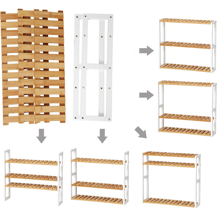 Полиця для ванної кімнати SONGMICS, бамбукова полиця, полиця для рослин з 3 регульованими полицями, настінна, окремостояча, для вітальні, коридору, кухні, 60 x 15 x 54 см, натуральний та білий BCB13WN білий натуральний