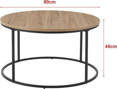 Журнальний столик Kuhmoinen 45 x 80 см, приставний столик, стіл для вітальні, диван, круглий, чорний/під дерево