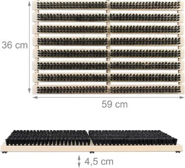 Скребок для взуття Relaxdays, нековзна основа, міцна щетина PP, для використання на вулиці та всередині приміщень, килимок-щітка, дерево, натуральний
