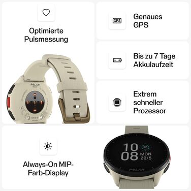 Годинник для бігу - дуже швидкий процесор - надлегкий - яскравий дисплей - зручні кнопки - персоналізована програма тренувань та функції відновлення - пульсометр - керування музикою Cloud White Pacer