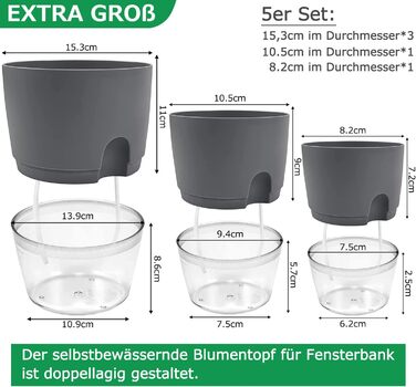 Горщик для квітів з системою поливу, горщик для трав кухонний набір підвіконня самополиваючий-5er Набір трав'яний сад для кухні, 1