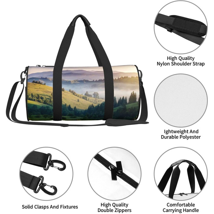 Спортивна сумка для подорожей Світанок, з принтом пейзажу, чорна, універсальний розмір