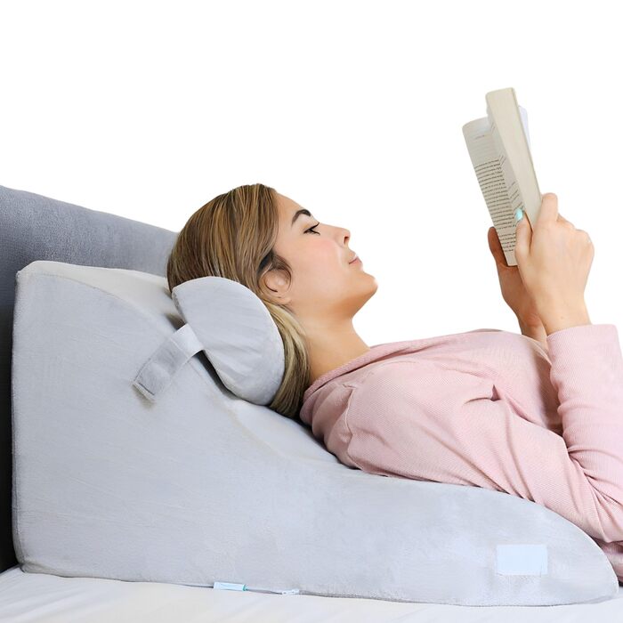 Подушка для читання з піною з ефектом пам&39яті Ергономічна подушка для спини та клиноподібної форми для ліжка, дивана та кушетки Ортопедична подушка для підтримки від болю в спині та напруги, сіра