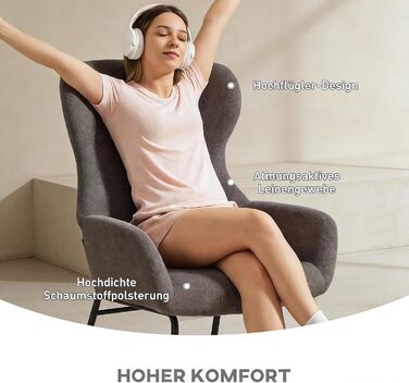Крісло HOMCOM Wingback, крісло для вітальні, крісло для відпочинку, крісло-реклайнер з високою спинкою, сталеві ніжки, м&39яке крісло з лляним виглядом, крісло для читання для спальні, темно-сірий