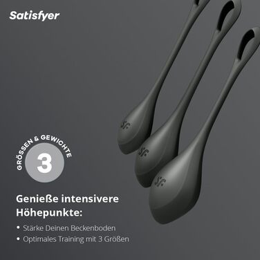Кульки для сексу Satisfyer Yoni Power 2 Love Balls Набір із 3 силіконових кульок Кегеля для жінок 22-73 г та 2-3 см Для початківців та досвідчених Силікон медичного класу Секс-іграшка чорного кольору