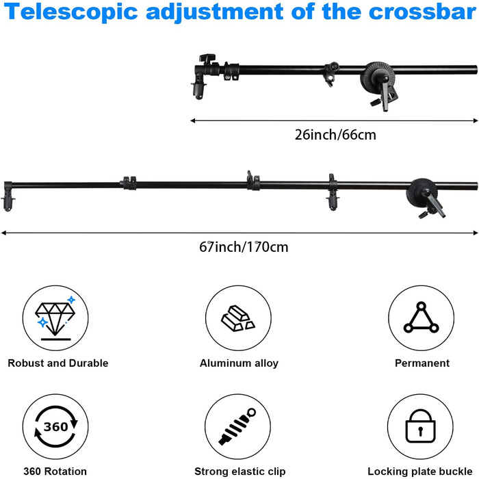Тримач відбивача Висувний важіль штанги 66-170 см, висувний тримач для фотографії відбивача Поворотний тримач рефлектора на 360 градусів Висувна поперечина для фотостудії Light Tripod
