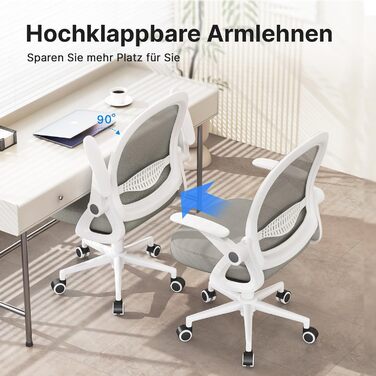 Офісне крісло naspaluro, ергономічне робоче крісло з дихаючою сітчастою оббивкою, відкидні підлокітники, регульована висота, комп&39ютерне крісло, легке крісло, поворотне крісло на 360, сіре, без підголівника