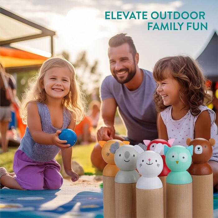 Набір для боулінгу Navaris для дітей - Гра Skittles для дітей - Дерев&39яні кеглі - Іграшка для вулиці для дітей віком від 2 років - Дерев&39яна гра Skittles - 6 предметів