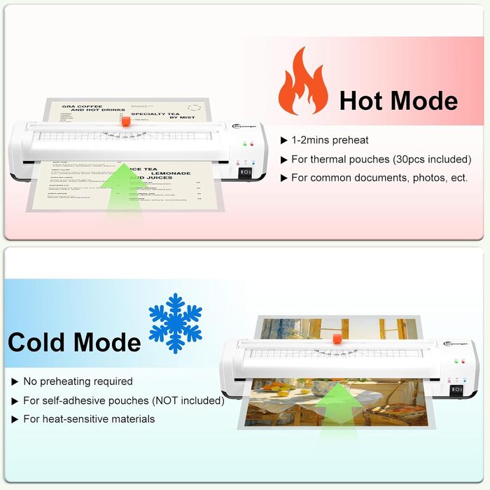 Ламінатор A3, 9-в-1 ламінатор з 30 аркушами для ламінування A3/A4/A5/A6, комплект для гарячого та холодного ламінування з вбудованим різаком для паперу та закруглювачем кутів для використання вдома, в школі, офісі та ресторані