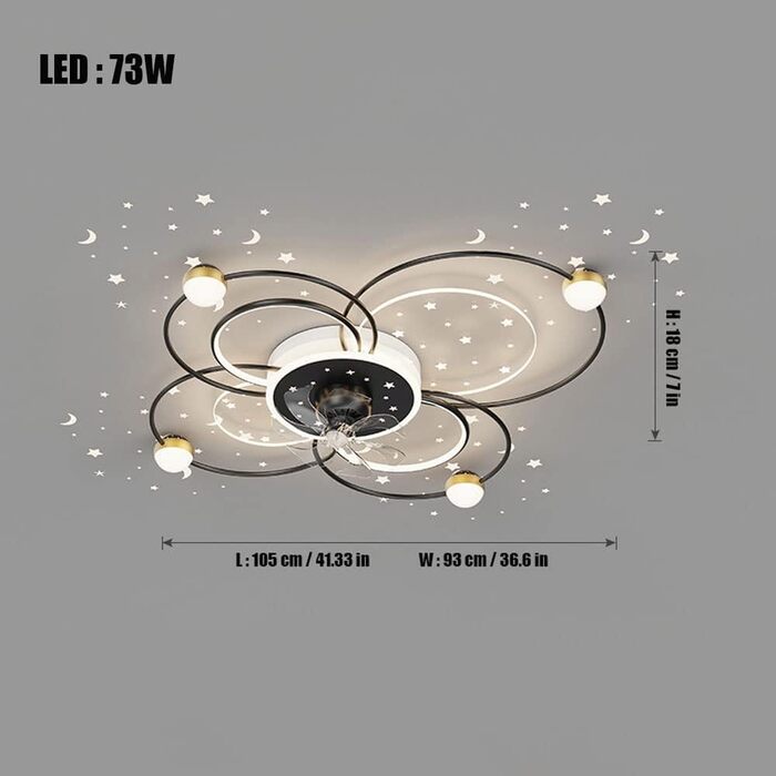 Стельовий світлодіодний світильник PAZWAHF 73W, стельовий вентилятор зі світлодіодним освітленням, регульованою швидкістю вітру, з