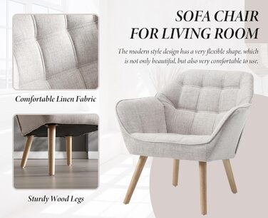 Акцентне крісло, м&39яке крісло для читання з лляними дерев&39яними ніжками, крісло для читання, одномісний диван, крісло під телевізор для вітальні, спальні, бежевий 1 бежевий