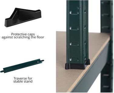 Полиця для робочого столу Stagecaptain WBR-175 SR - Міцна полиця з робочим столом - Полиця для зберігання в майстерні, підвалі, коморі - 5 полиць на 2 глибини - Надзвичайно стійка робоча поверхня висотою 97 см - Зелена