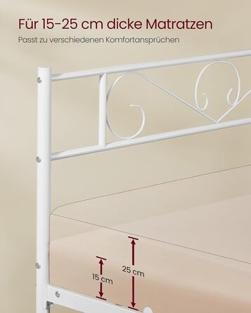 Ліжко VASAGLE 140 x 200 см, Гостьове ліжко, Двоспальне ліжко з металу, Каркас ліжка, Каркас ліжка, Металеве ліжко, Легке складання, Матовий білий RMB064WG01 140 x 200 см Матовий білий