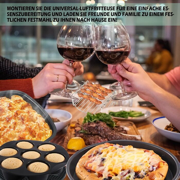 Аксесуари для фритюрниці MaxEarn 14 шт. , Набір аксесуарів для фритюрниці 8 дюймів з кухонним кошиком, формою для піци, тримачем для шампура, аксесуарами для фритюрниці Аерофритюрниці для ніндзя Philips Cosori Princess XL 5.5 л фритюрниці 14 предметів