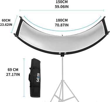 Портретний рефлектор Selens 4 в 1 60x180 см U-подібної форми вигнуті рефлектори світлова підставка 200 см регульований комплект розсіювача освітлення для фотостудії фотографії чорний/білий/золотий/сріблястий (відбивач 60x180 см)