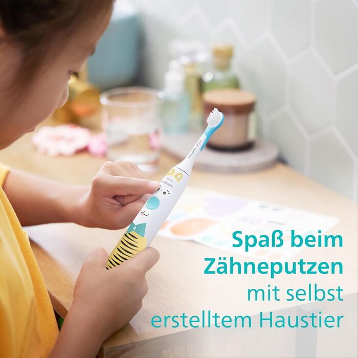 Електрична зубна щітка Philips Sonicare For Kids - Design a Pet Edition - зі спеціальними наклейками для домашніх тварин для дітей, тонким дорожнім футляром і зарядним пристроєм USB (модель HX3603/01)