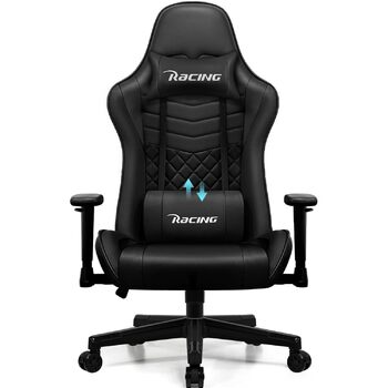 Геймерське крісло, офісне крісло з регульованою поперековою подушкою, підлокітниками та підголівником, функція гойдання ігрового крісла до 170, ігрове крісло зі зручними подушками сидіння, ігрове крісло вантажопідйомністю 150 кг