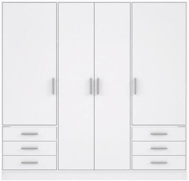 Шафа 200 210, біла шафа, шафа з орними дверима, 4 двері, з 6 шухлядами та полицями, чорно-білий колір, 206,5 см завширшки x 60 см завглибшки x 200 см заввишки. Біла 206 x 200 x 60 см, 4 двері