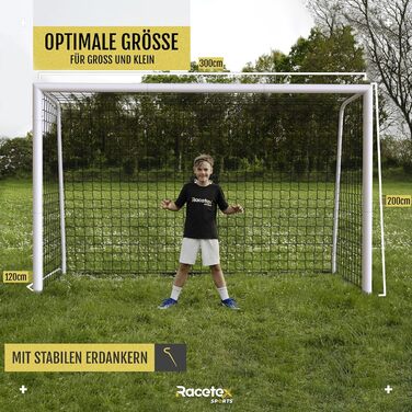 Футбольні ворота для дітей та дорослих у саду НАДЗВИЧАЙНО МІЦНІ - Дитячі футбольні ворота з міцною сталевою рамою спереду - Футбольні ворота, включаючи анкерні кріплення з нержавіючої сталі - Ворота для саду 300x200 (см)