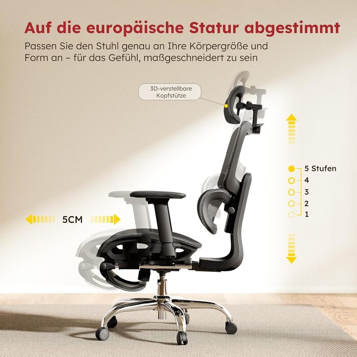 Ергономічне офісне крісло з підставкою для ніг та знімною подушкою