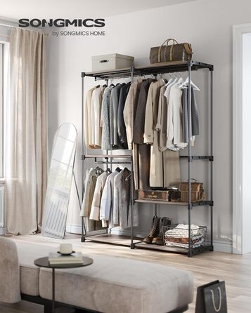 Відкрита шафа, вішалка для одягу, штанга для одягу, шафа, 3 підвісні полиці, багато місця, для спальні, вітальні, 138 x 43 x 182 см, сіро-коричневий RYG025R02 сіро-коричневий 138Д x 182В см