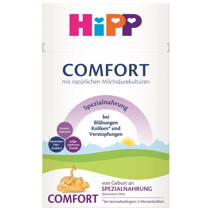 Спеціальний корм HiPP Comfort (4 x 600 г), з народження, зі зниженим вмістом лактози, для дієтичного лікування кольок, метеоризму та закрепів. Новинка спеціального корму Comfort