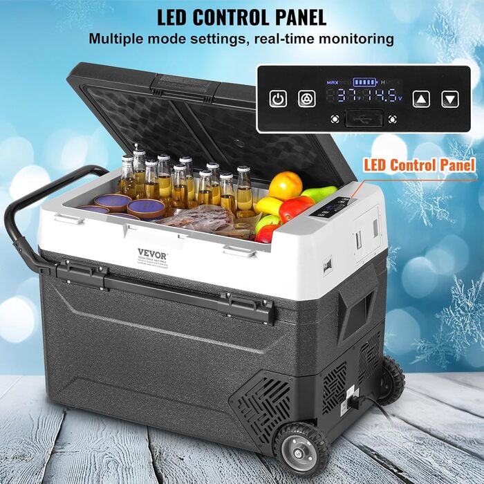 Портативний автомобільний холодильник VEVOR, 12V, 60-літровий портативний морозильник на колесах з однією зоною, регульований від -20 до 20C, компресорний холодильник для дому, на природі, в кемпінгу, в автофургоні, в автомобілі, 60 л