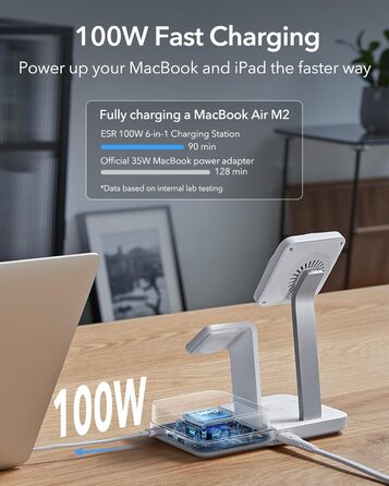 Зарядна станція ESR 100 Вт 6 в 1 GaN з CryoBoost, сумісна з зарядною підставкою MagSafe, магнітний бездротовий зарядний пристрій д