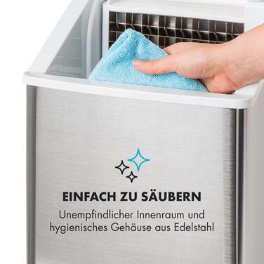 Машина для приготування кубиків льоду Klarstein мала, льодогенератор 2.5 л, для середніх, прозорих кубиків льоду, швидкий міні, з сигналізацією безпеки, 13 кг/24 год Сірий / Чорний