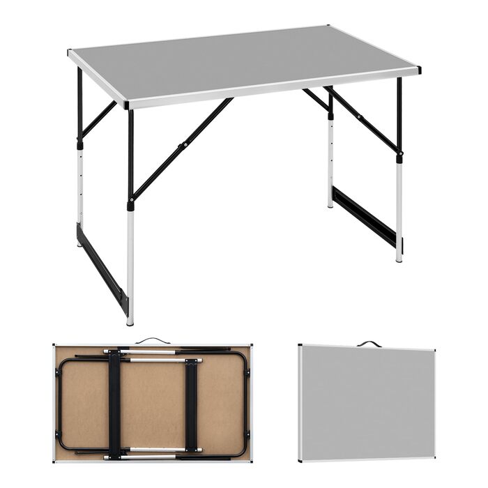 Кемпінговий стіл, розкладний стіл 100x60 см, стіл з регульованою висотою для обклеювання шпалерами, складний садовий стіл з алюмінію та МДФ для кемпінгу, саду, вечірок, ринків тощо, сірий