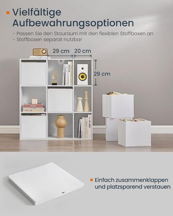 Книжкова полиця SONGMICS HOME, надшвидке складання без інструментів, технологія без інструментів, полиця з 9 відділеннями, окремостояча полиця, 6 шухляд з тканини, система полиць, 27 x 83 x 91,8 см, білосніжний колір LBC199W01, 9 рівнів (91,8 висоти см)